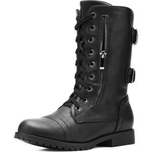 imageDREAM PAIRS Womens Mid Calf Builtin Wallet Pocket Lace up Military Combat BootsClassic Black