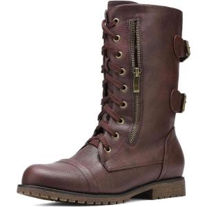 imageDREAM PAIRS Womens Mid Calf Builtin Wallet Pocket Lace up Military Combat BootsClassic Burgundy
