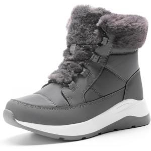 imageDREAM PAIRS Womens Winter Snow Boots Faux Fur Waterproof Ankle Booties Zaylee Ladies Comfortable Short Boots OutdoorDark Grey