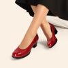 imageDREAM PAIRS Womens Pumps Low Chunky Block Closed Toe Shoes Work Comfortable Heels Round Toe DressRed