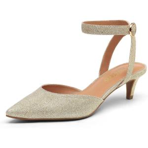 imageDREAM PAIRS Kitten Heels for Women Low Heel Dress Shoes Wedding Dress Closed Toe Pump Shoes LunaGoldGlitter