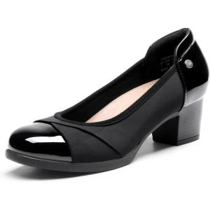 imageDREAM PAIRS Womens Pumps Low Chunky Block Closed Toe Shoes Work Comfortable Heels Round Toe DressBlack