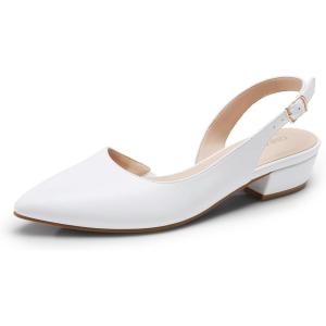 imageDREAM PAIRS Womens Slingback Kitten Low Block Heels Closed Pointed Toe Ankle Strap Elegant Dressy Pumps Wedding Party Dress Shoes for WomenWhite