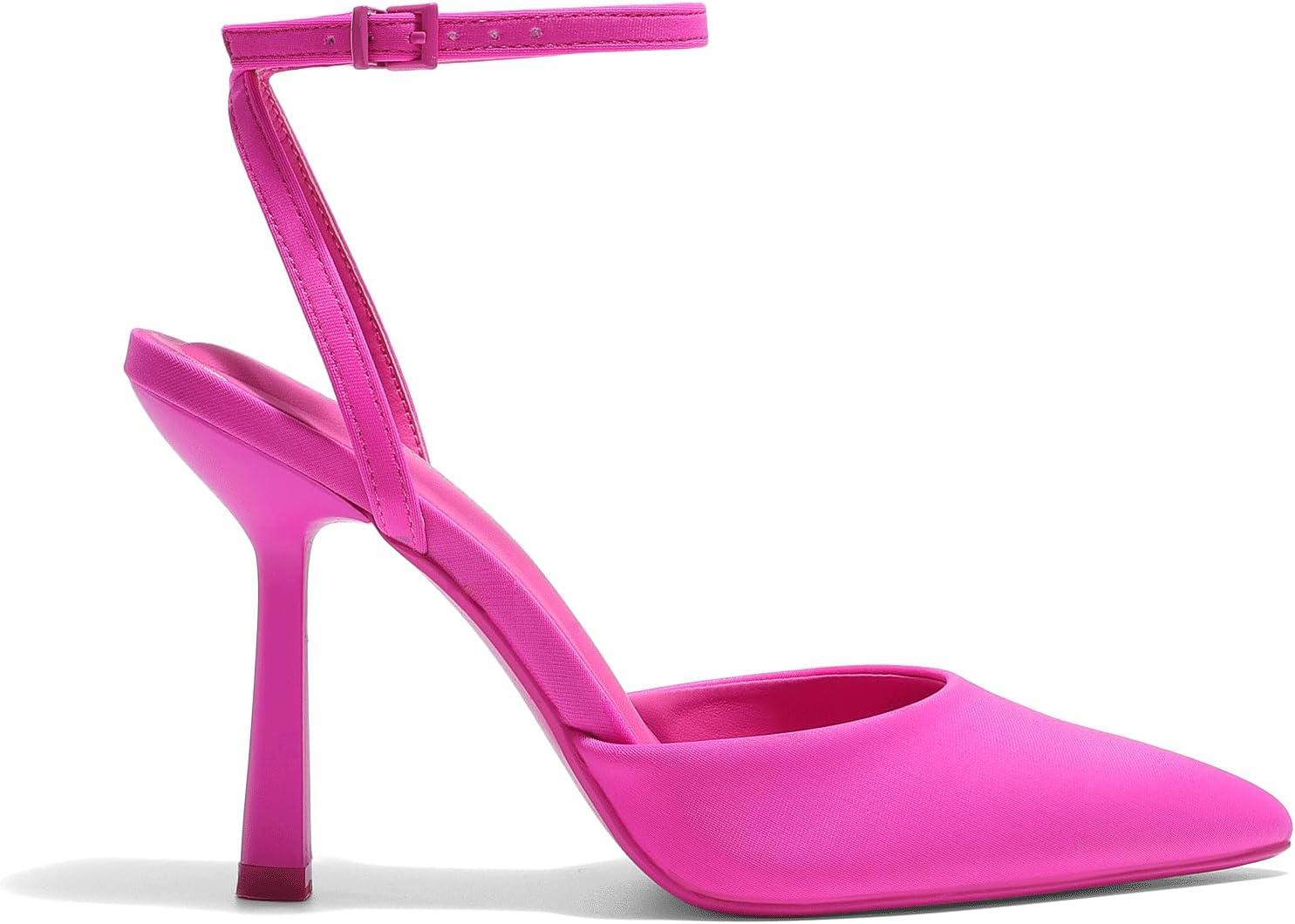 imageDREAM PAIRS High Heels for Women Closed Pointed Toe Dress Shoes for Women Ankle Strap Stiletto Heel Party Wedding Sexy Pump ShoesHot Pink