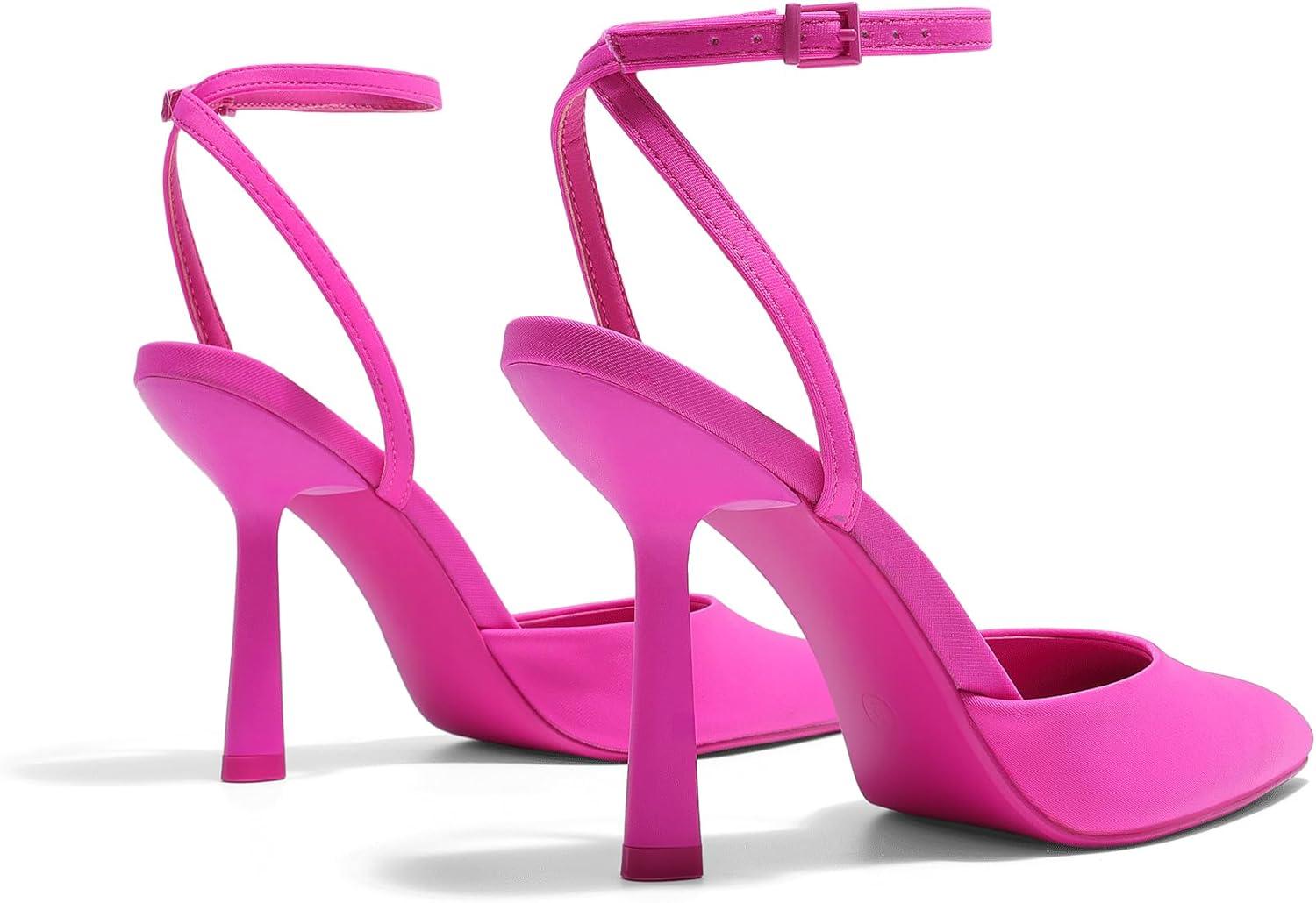 imageDREAM PAIRS High Heels for Women Closed Pointed Toe Dress Shoes for Women Ankle Strap Stiletto Heel Party Wedding Sexy Pump ShoesHot Pink