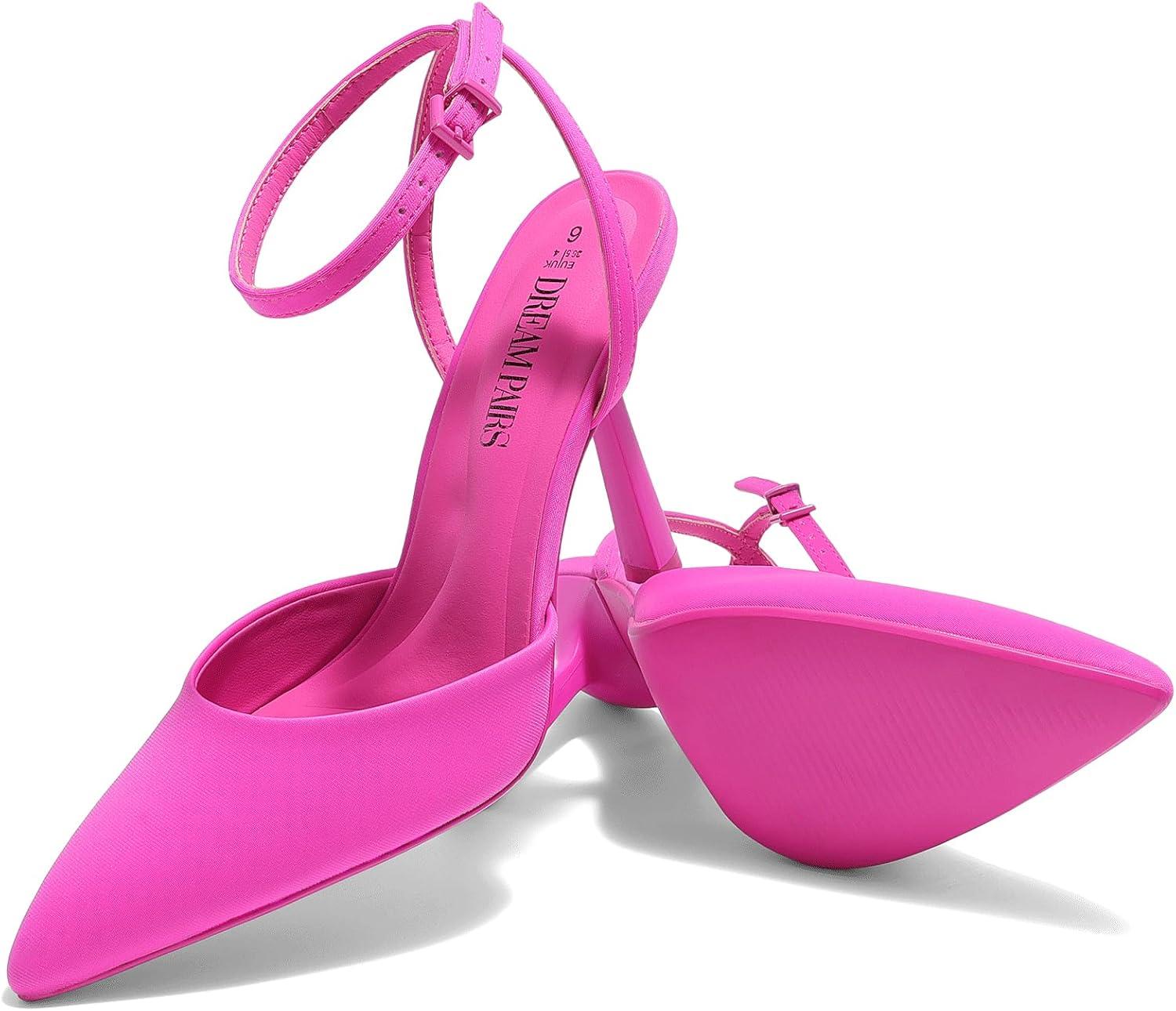 imageDREAM PAIRS High Heels for Women Closed Pointed Toe Dress Shoes for Women Ankle Strap Stiletto Heel Party Wedding Sexy Pump ShoesHot Pink