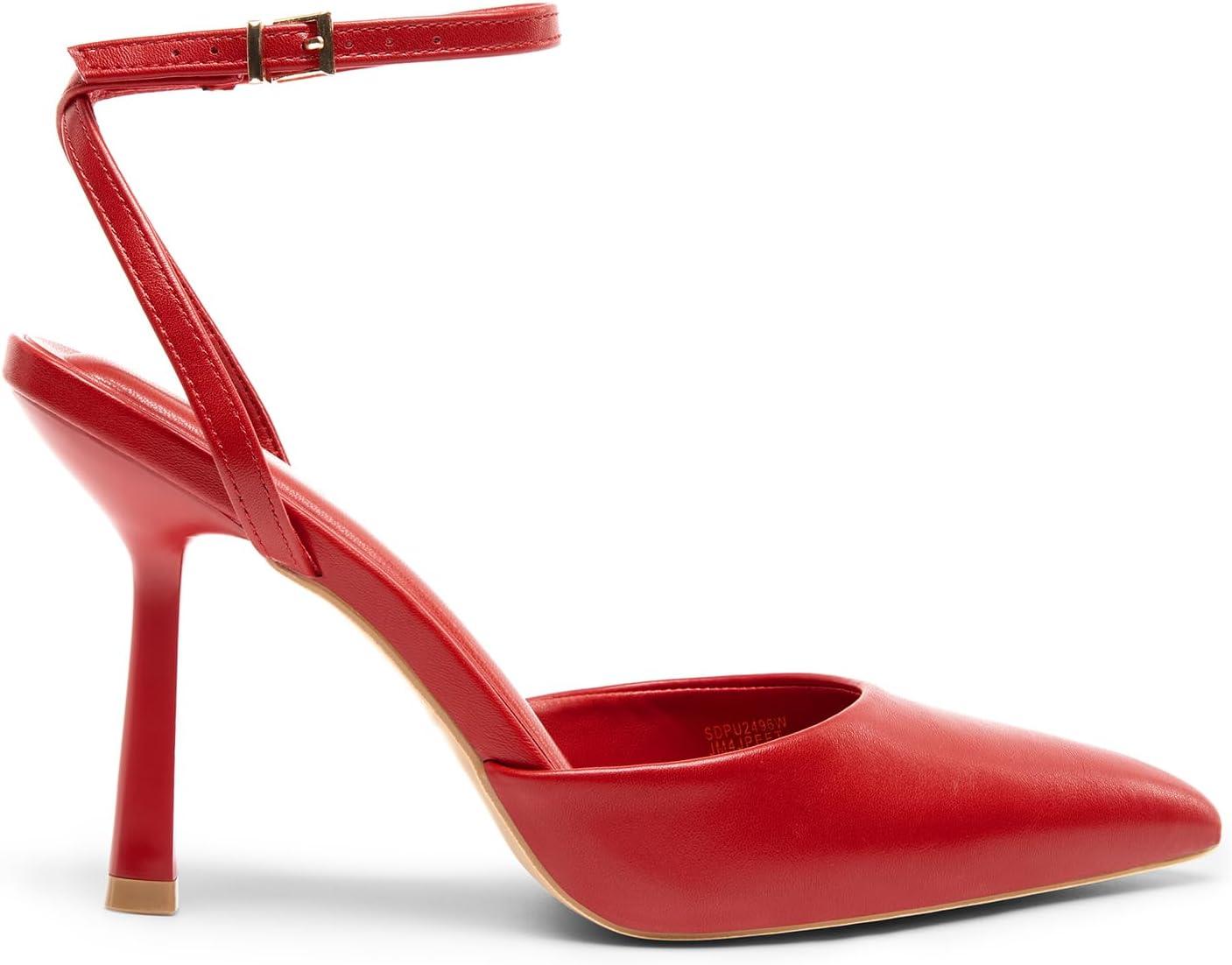 imageDREAM PAIRS High Heels for Women Closed Pointed Toe Dress Shoes for Women Ankle Strap Stiletto Heel Party Wedding Sexy Pump ShoesRedpu