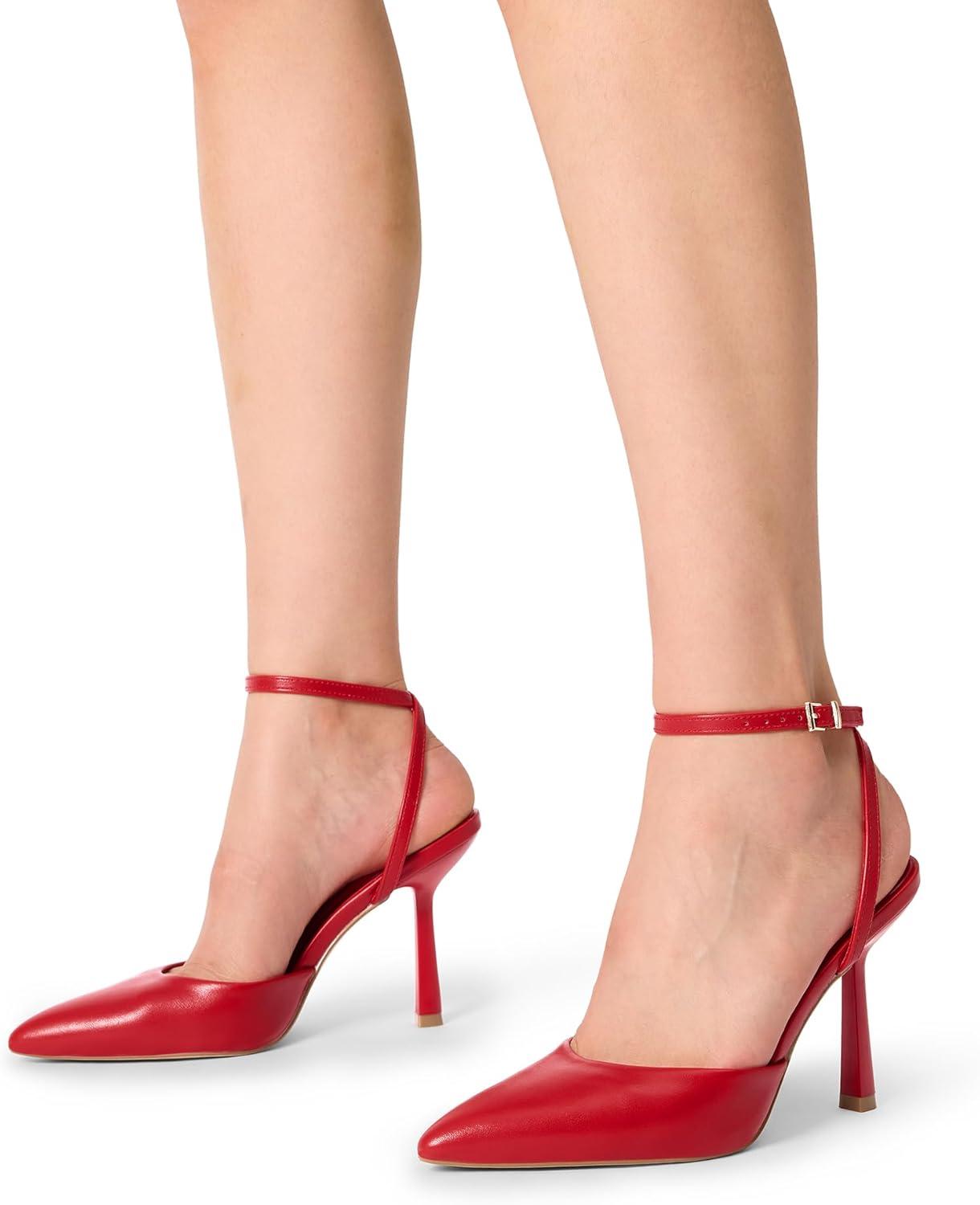 imageDREAM PAIRS High Heels for Women Closed Pointed Toe Dress Shoes for Women Ankle Strap Stiletto Heel Party Wedding Sexy Pump ShoesRedpu