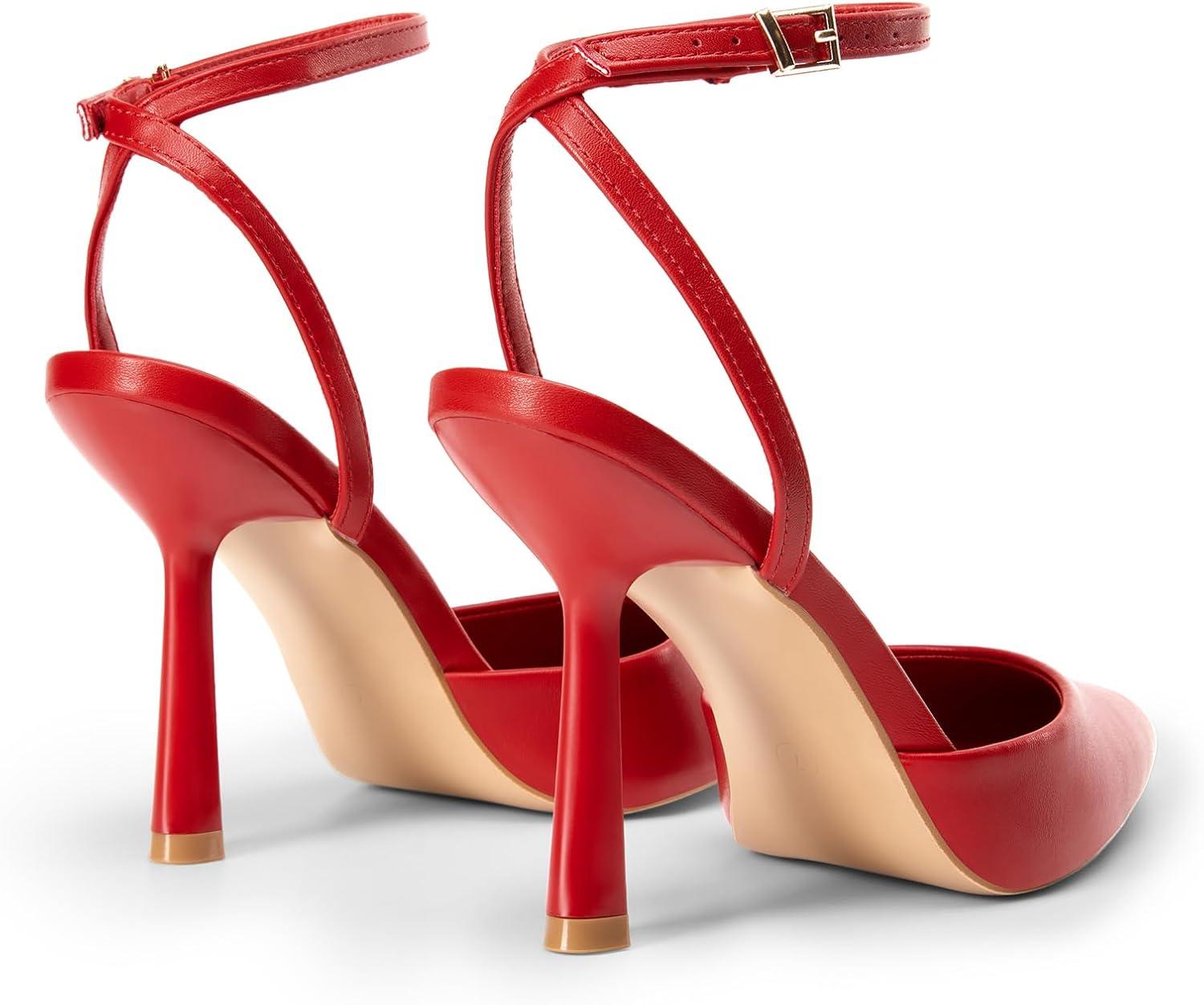 imageDREAM PAIRS High Heels for Women Closed Pointed Toe Dress Shoes for Women Ankle Strap Stiletto Heel Party Wedding Sexy Pump ShoesRedpu