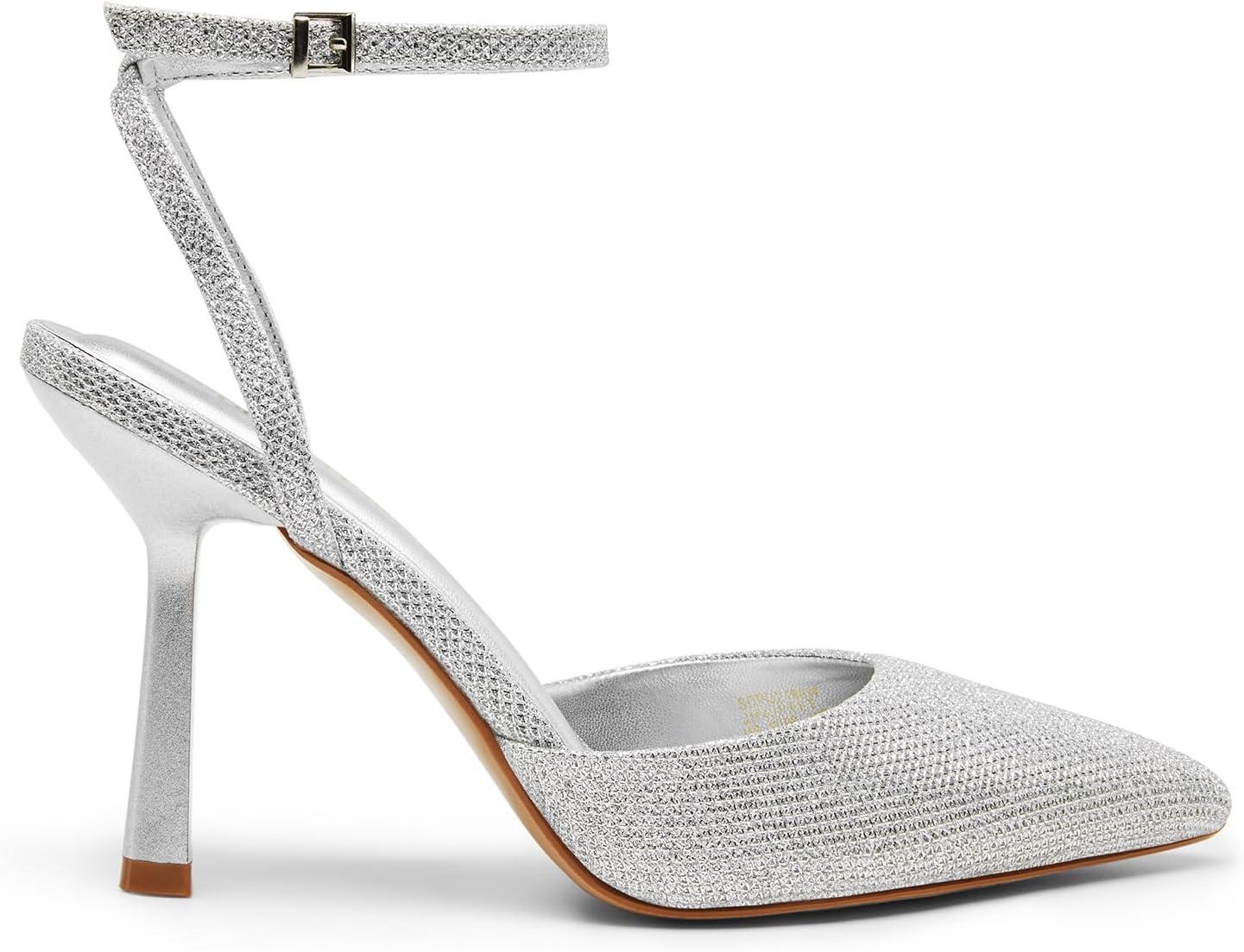 imageDREAM PAIRS High Heels for Women Closed Pointed Toe Dress Shoes for Women Ankle Strap Stiletto Heel Party Wedding Sexy Pump ShoesSilverglitter