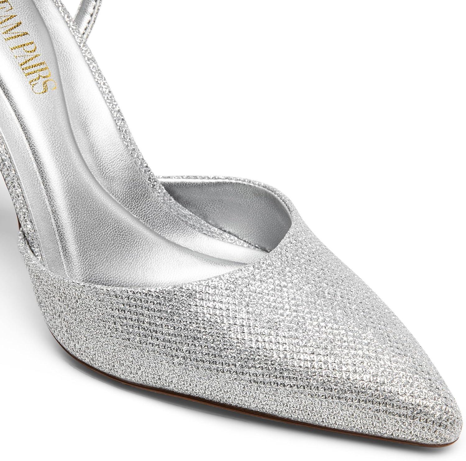 imageDREAM PAIRS High Heels for Women Closed Pointed Toe Dress Shoes for Women Ankle Strap Stiletto Heel Party Wedding Sexy Pump ShoesSilverglitter