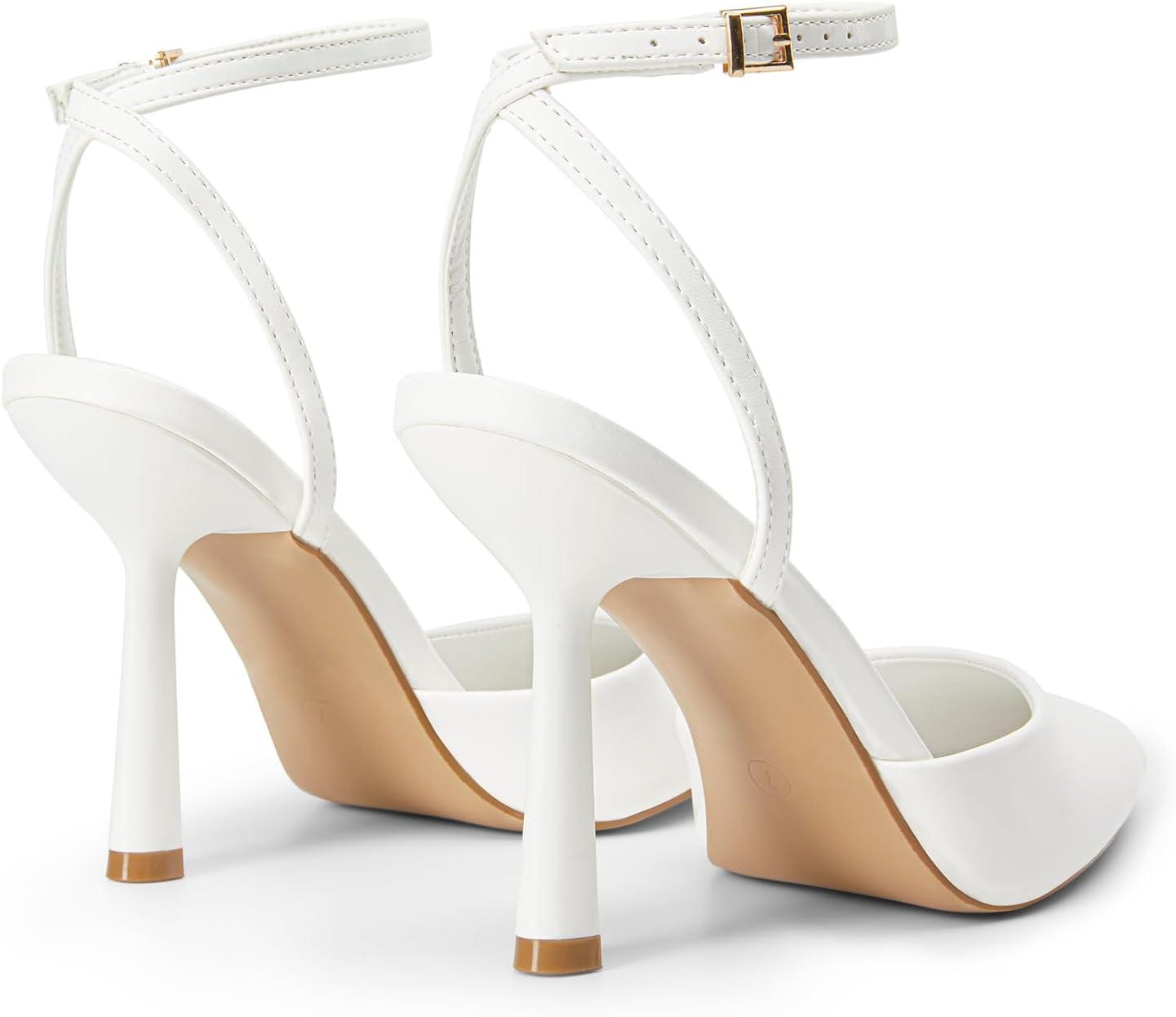 imageDREAM PAIRS High Heels for Women Closed Pointed Toe Dress Shoes for Women Ankle Strap Stiletto Heel Party Wedding Sexy Pump ShoesWhitepu