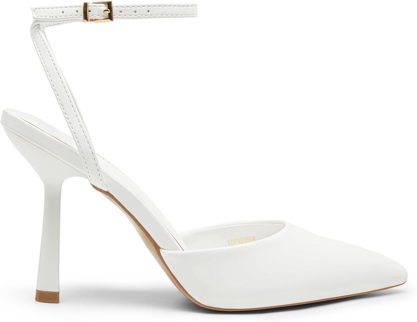 imageDREAM PAIRS High Heels for Women Closed Pointed Toe Dress Shoes for Women Ankle Strap Stiletto Heel Party Wedding Sexy Pump ShoesWhitepu