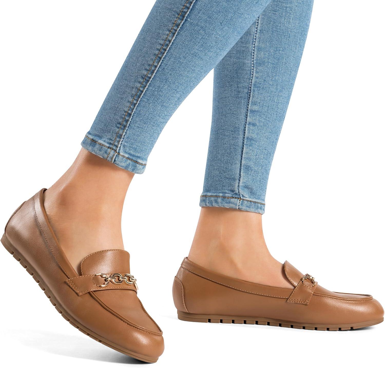 imageDREAM PAIRS Loafers for Women Casual Comfortable Slip On Flat Shoes Lightweight Leisure Work Shoes Comfort Walking ShoesBrownpu