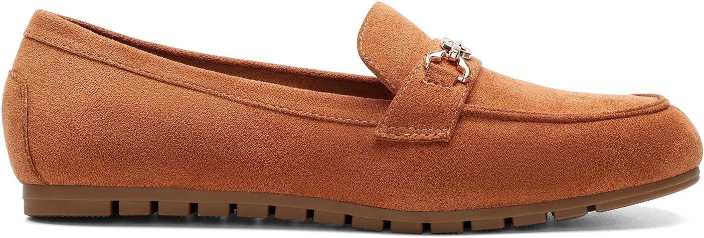 imageDREAM PAIRS Loafers for Women Casual Comfortable Slip On Flat Shoes Lightweight Leisure Work Shoes Comfort Walking ShoesBrownsuede