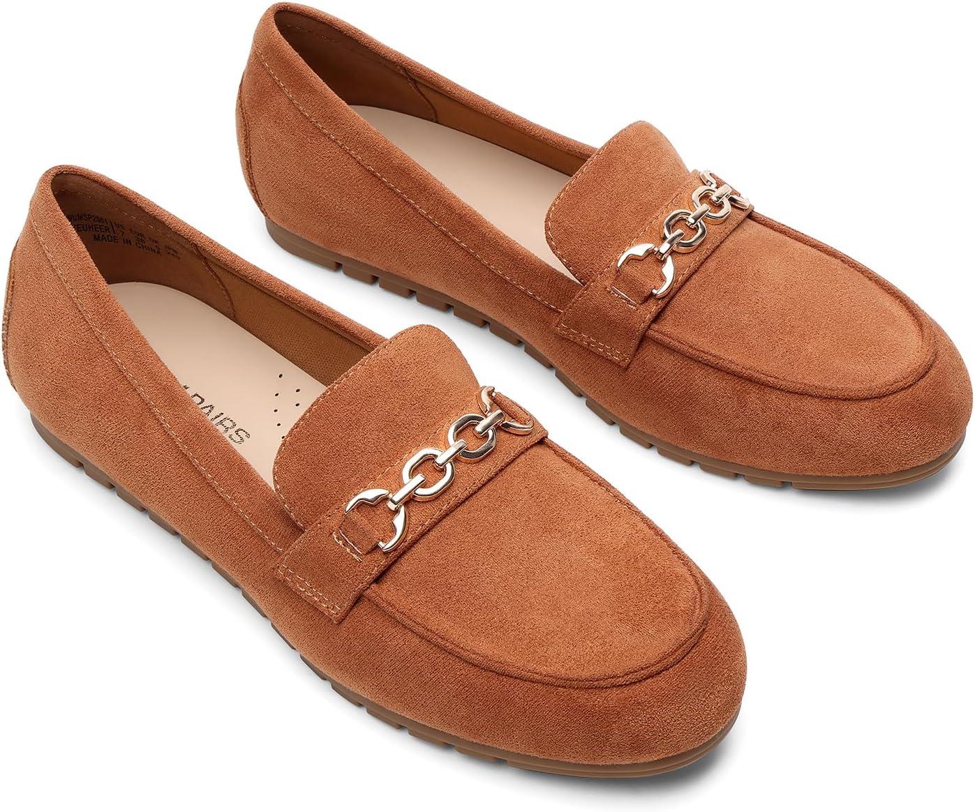 imageDREAM PAIRS Loafers for Women Casual Comfortable Slip On Flat Shoes Lightweight Leisure Work Shoes Comfort Walking ShoesBrownsuede