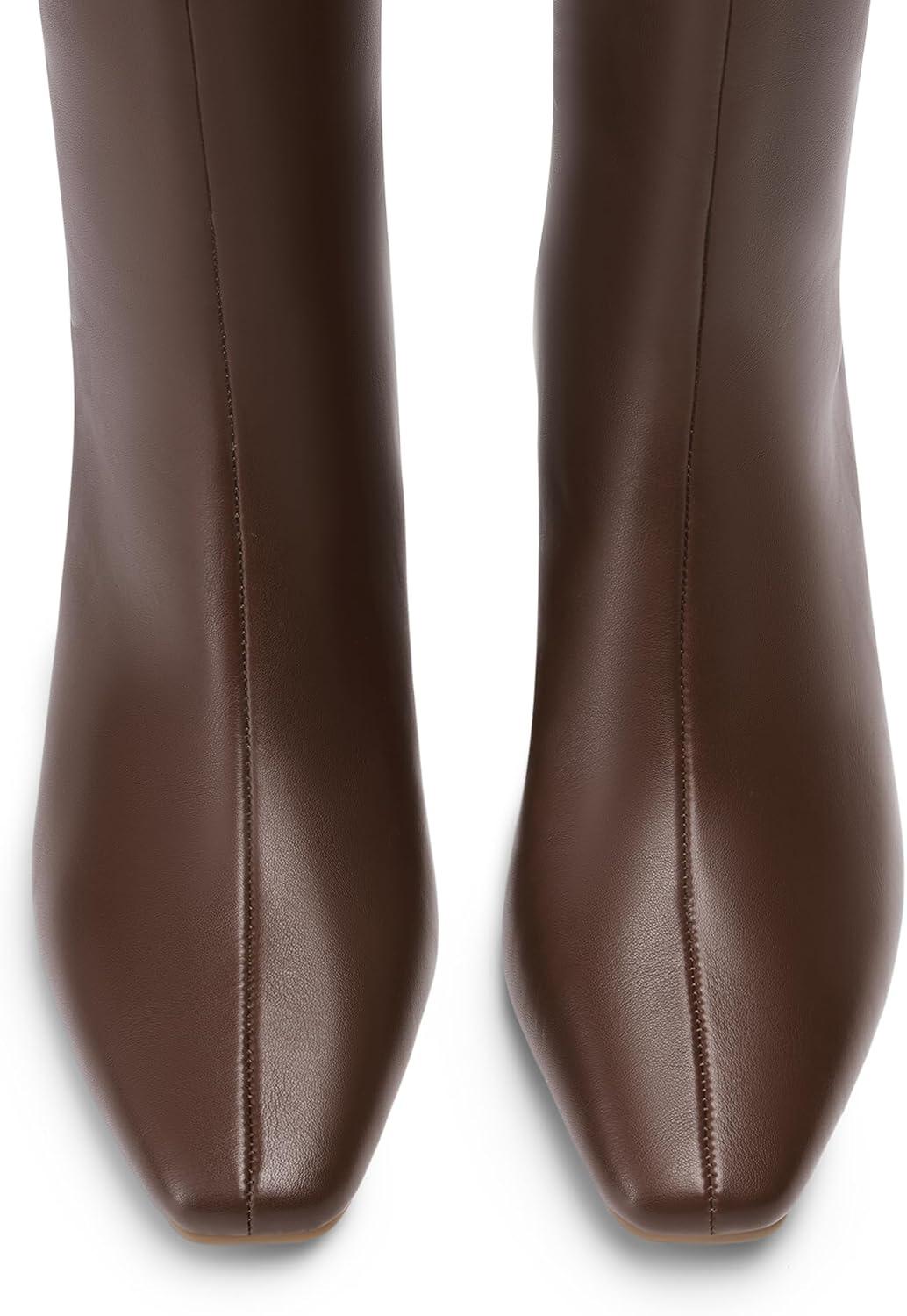 imageDREAM PAIRS Women Knee High Boots 2 Inch Kitten Heel Fashion Square Toe Wide Calf Long BootsBrown