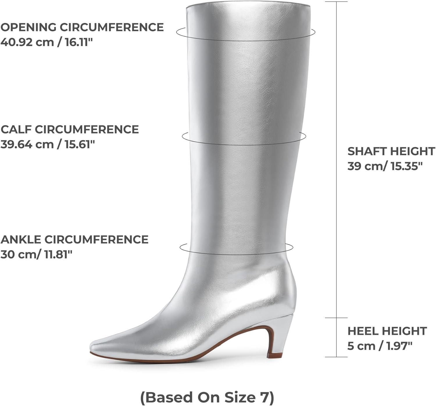 imageDREAM PAIRS Women Knee High Boots 2 Inch Kitten Heel Fashion Square Toe Wide Calf Long BootsSilver