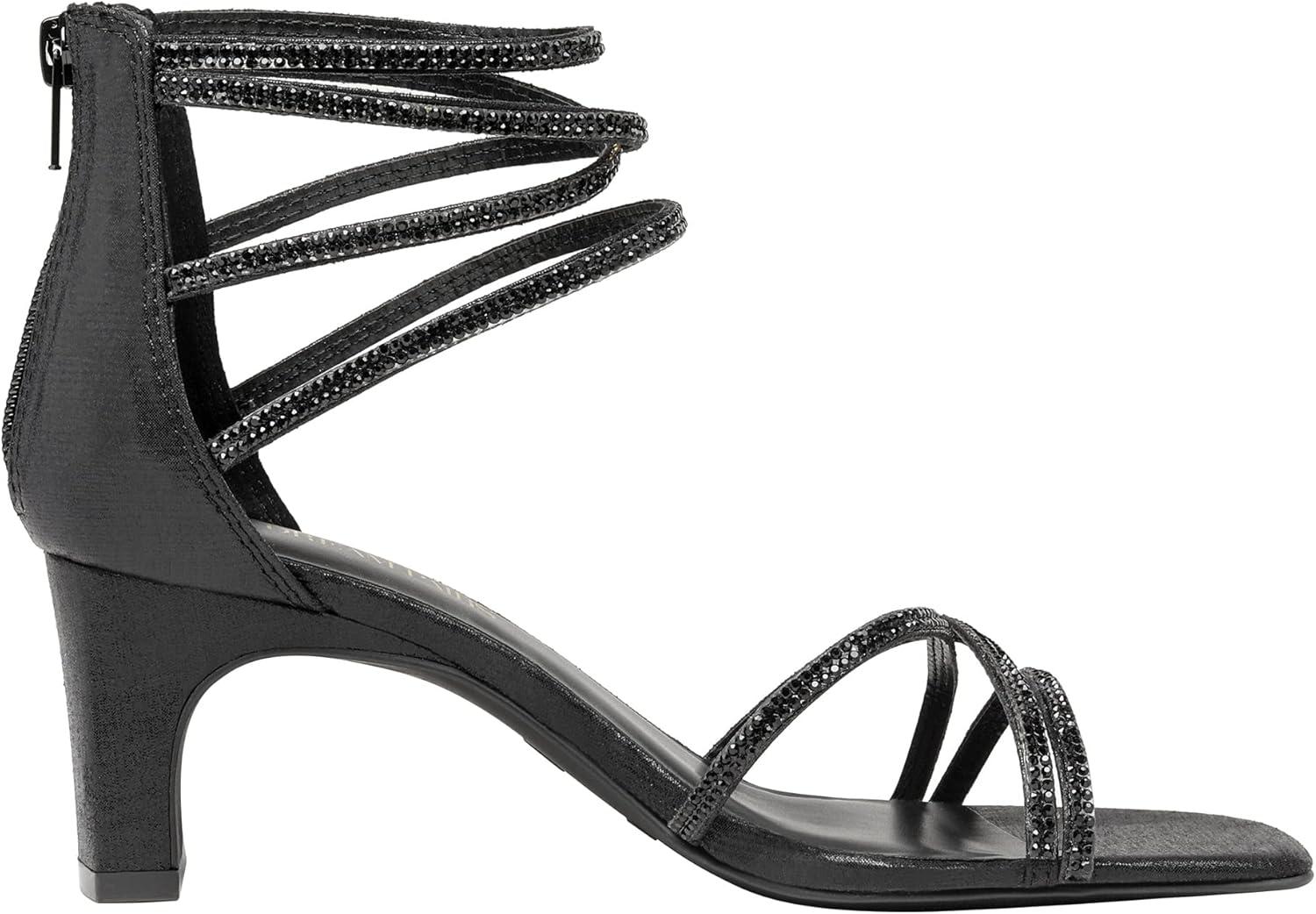 imageDREAM PAIRS Womens Block Chunky Rhinestone Low Heels Square Toe Sparkly Dressy Ankle Strap Heels SandalsBlackRhinestone