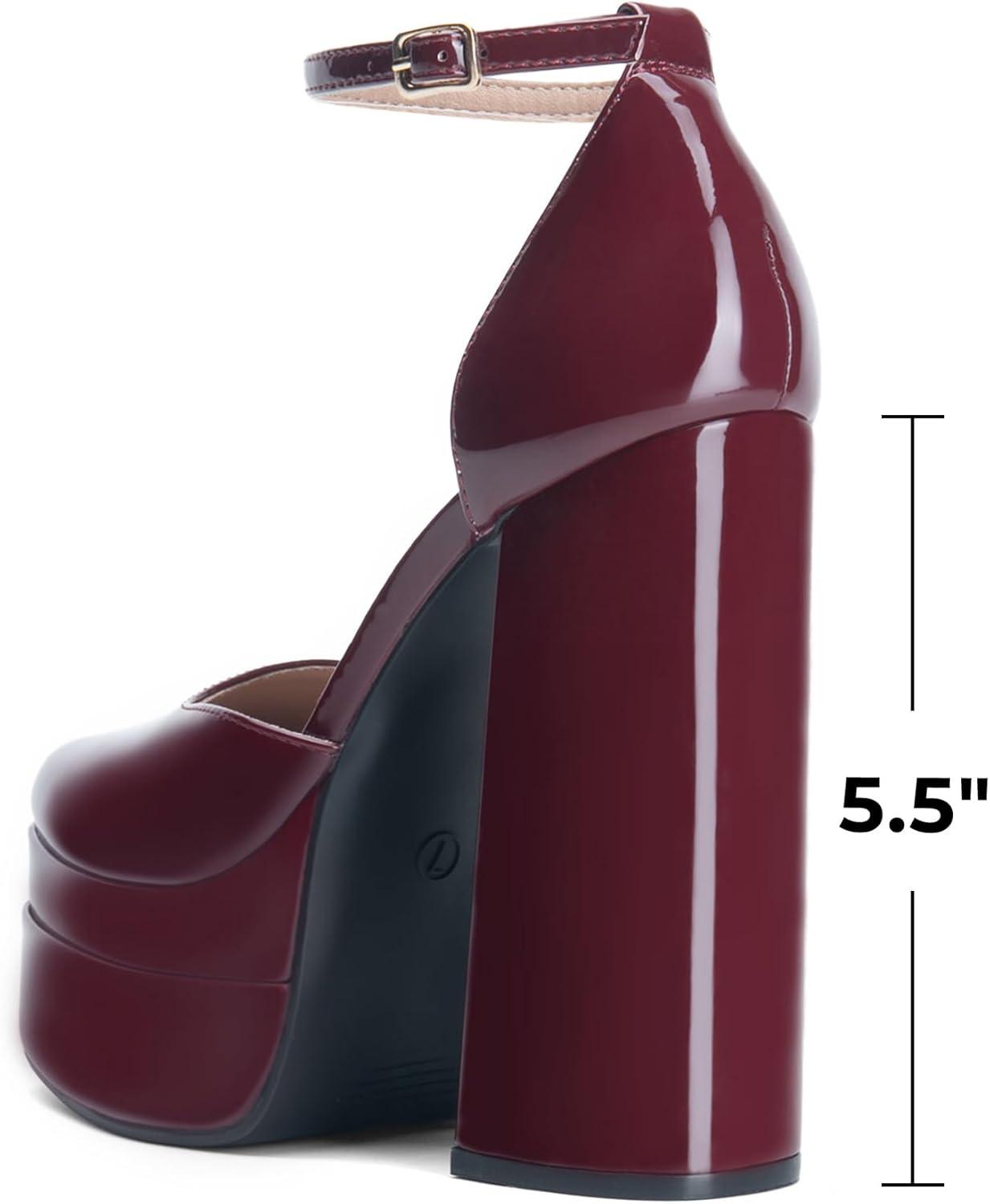imageDREAM PAIRS Womens High Chunky Platform Closed Toe Block Heels Square Toe Ankle Strap Dress Wedding Party Pumps Shoes AureliaBurgundy
