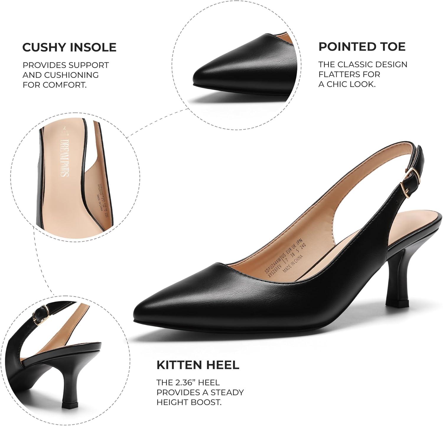 imageDREAM PAIRS Womens Kitten Heel Slingback Pointed Closed Toe Low Stiletto Heels Dress Bridal Elegant Wedding Pumps ShoesBlack