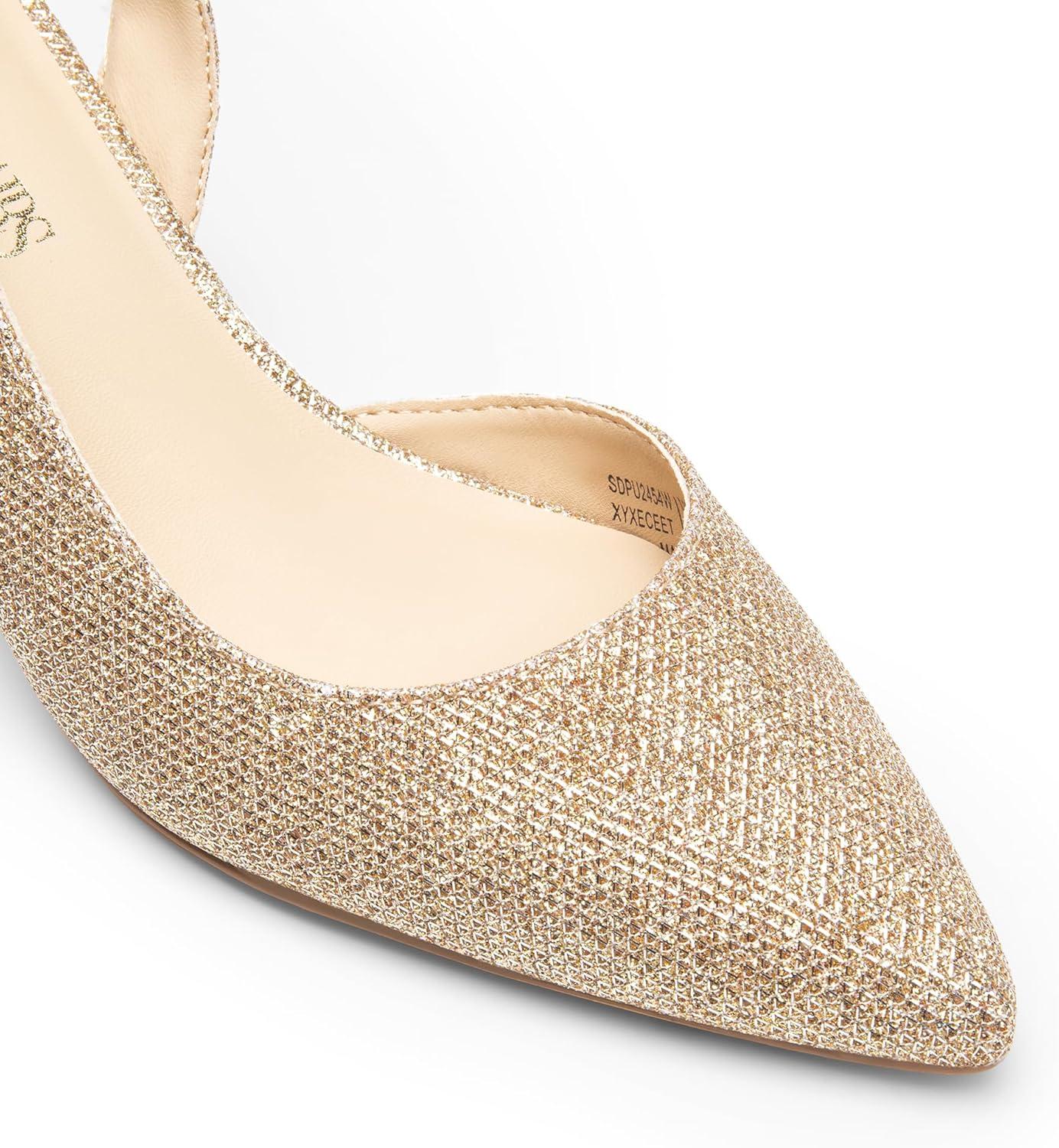 imageDREAM PAIRS Womens Kitten Heel Slingback Pointed Closed Toe Low Stiletto Heels Dress Bridal Elegant Wedding Pumps ShoesGoldglitter