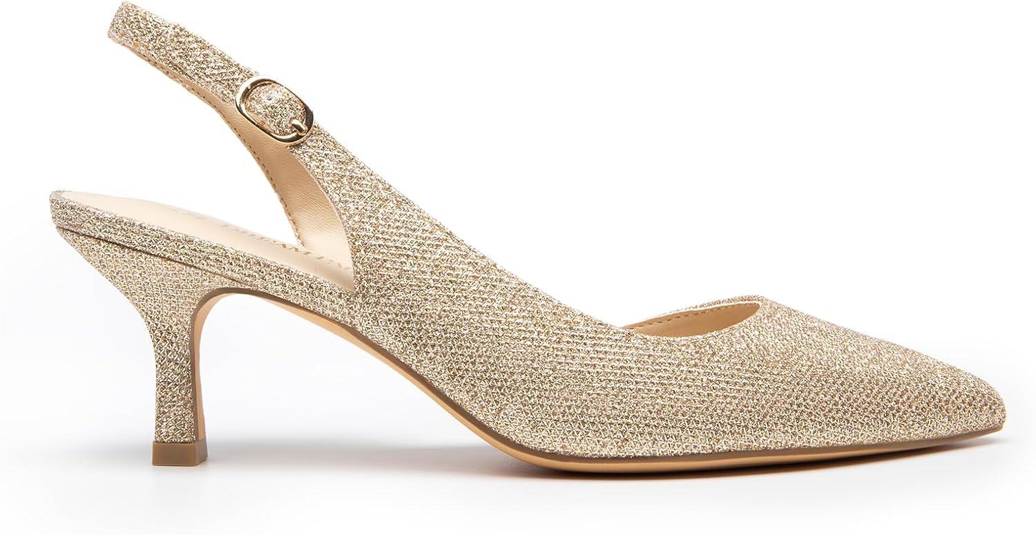 imageDREAM PAIRS Womens Kitten Heel Slingback Pointed Closed Toe Low Stiletto Heels Dress Bridal Elegant Wedding Pumps ShoesGoldglitter