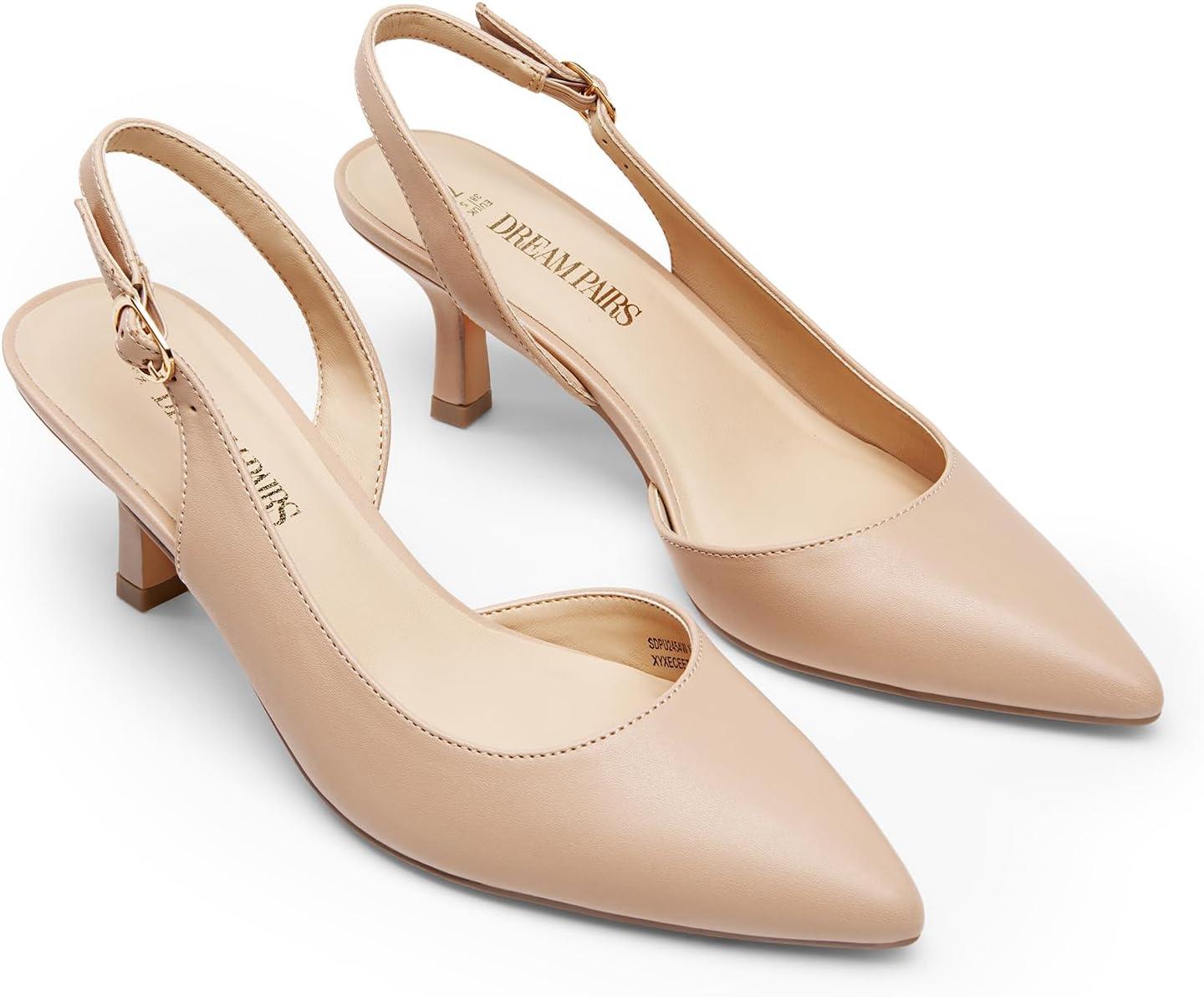 imageDREAM PAIRS Womens Kitten Heel Slingback Pointed Closed Toe Low Stiletto Heels Dress Bridal Elegant Wedding Pumps ShoesNude