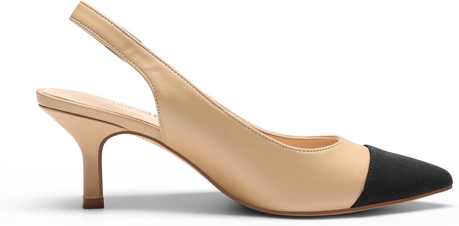 imageDREAM PAIRS Womens Kitten Heel Slingback Pointed Closed Toe Low Stiletto Heels Dress Bridal Elegant Wedding Pumps ShoesNudeBlack