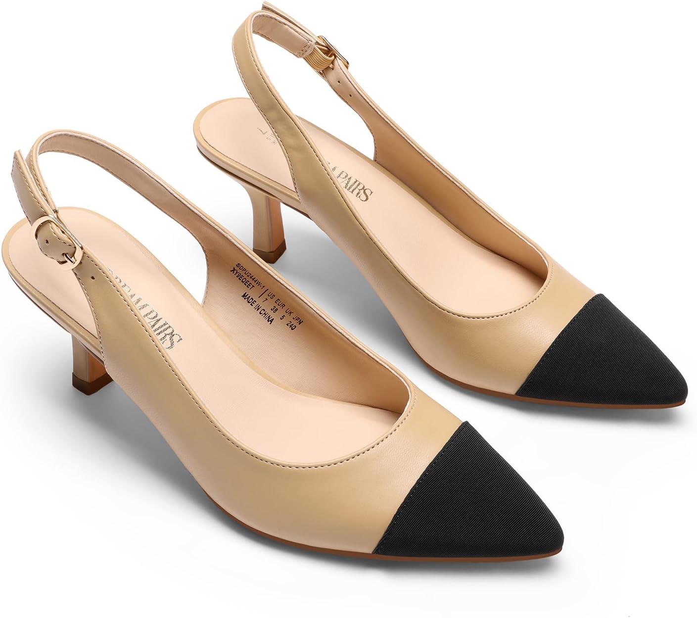 imageDREAM PAIRS Womens Kitten Heel Slingback Pointed Closed Toe Low Stiletto Heels Dress Bridal Elegant Wedding Pumps ShoesNudeBlack