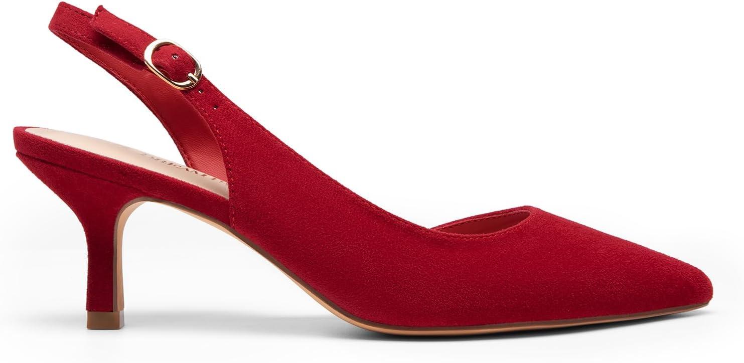 imageDREAM PAIRS Womens Kitten Heel Slingback Pointed Closed Toe Low Stiletto Heels Dress Bridal Elegant Wedding Pumps ShoesRedsuede