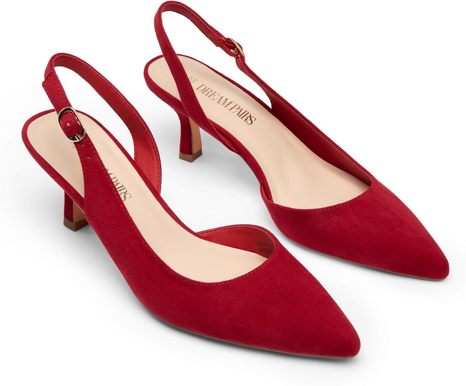 imageDREAM PAIRS Womens Kitten Heel Slingback Pointed Closed Toe Low Stiletto Heels Dress Bridal Elegant Wedding Pumps ShoesRedsuede