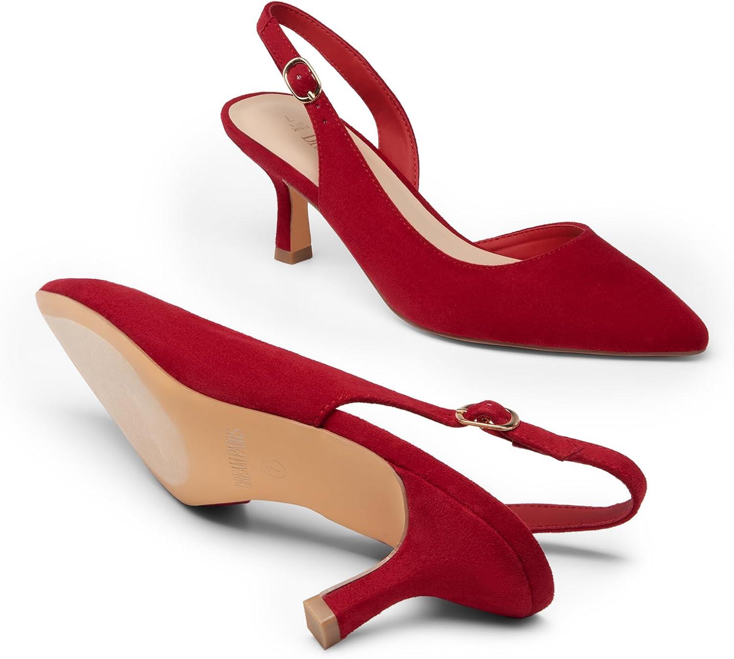 imageDREAM PAIRS Womens Kitten Heel Slingback Pointed Closed Toe Low Stiletto Heels Dress Bridal Elegant Wedding Pumps ShoesRedsuede