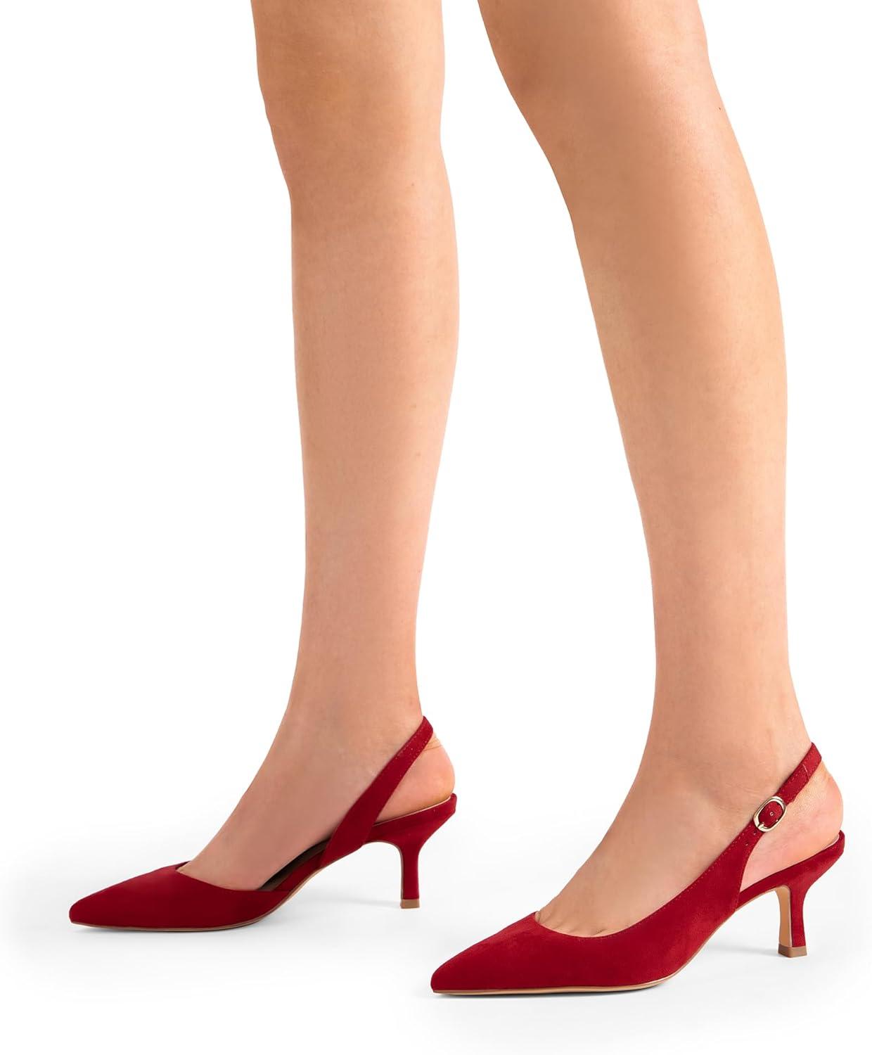 imageDREAM PAIRS Womens Kitten Heel Slingback Pointed Closed Toe Low Stiletto Heels Dress Bridal Elegant Wedding Pumps ShoesRedsuede