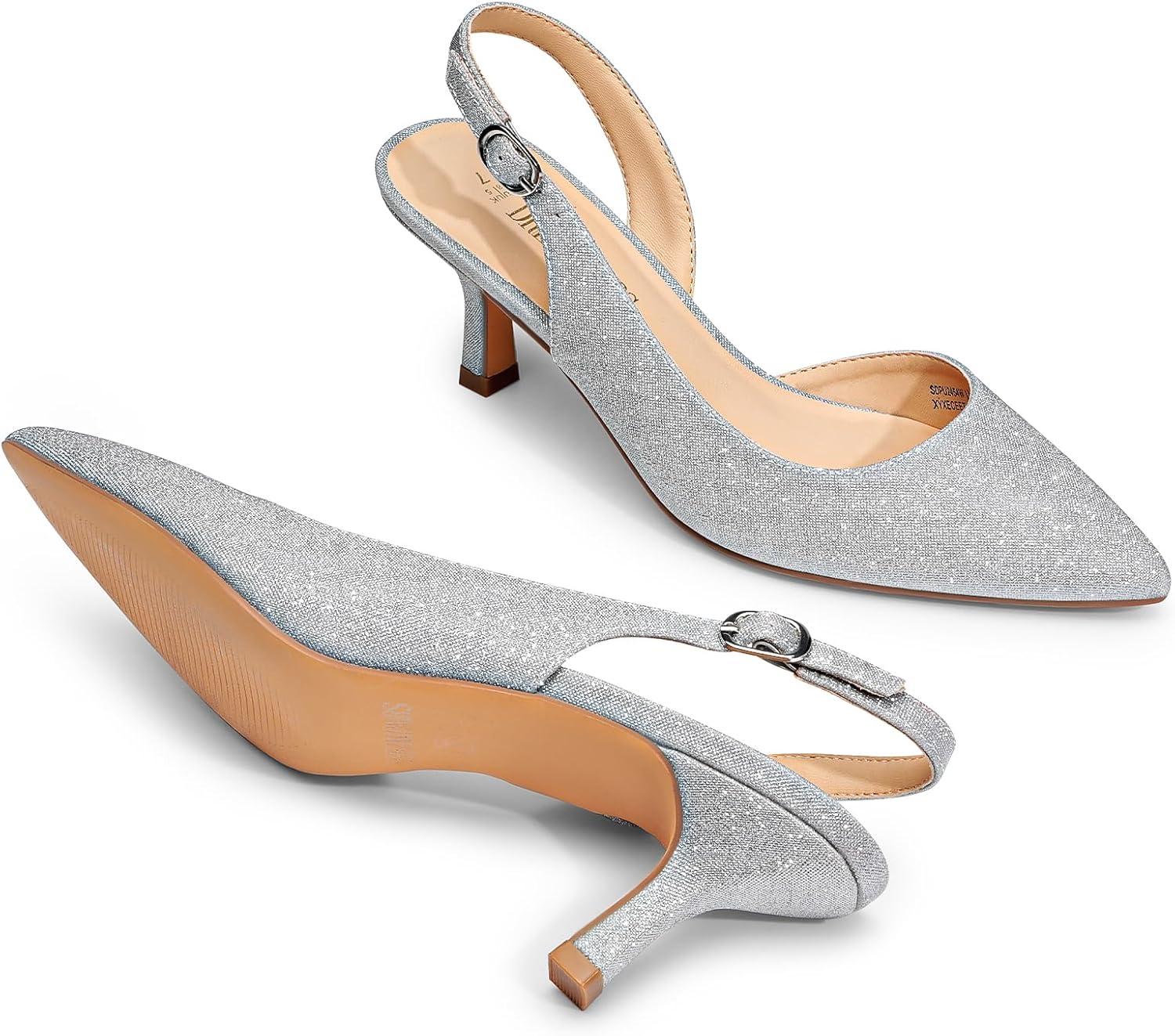imageDREAM PAIRS Womens Kitten Heel Slingback Pointed Closed Toe Low Stiletto Heels Dress Bridal Elegant Wedding Pumps ShoesSilverglitter