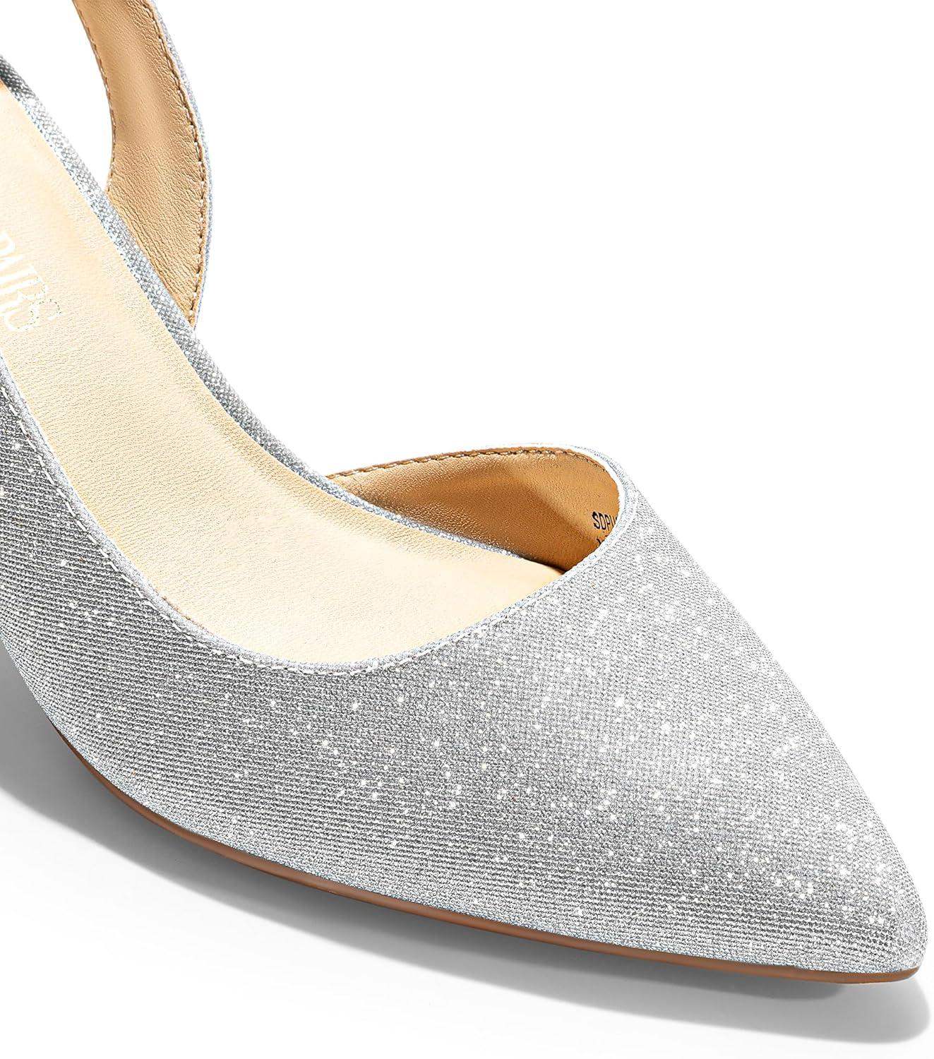 imageDREAM PAIRS Womens Kitten Heel Slingback Pointed Closed Toe Low Stiletto Heels Dress Bridal Elegant Wedding Pumps ShoesSilverglitter