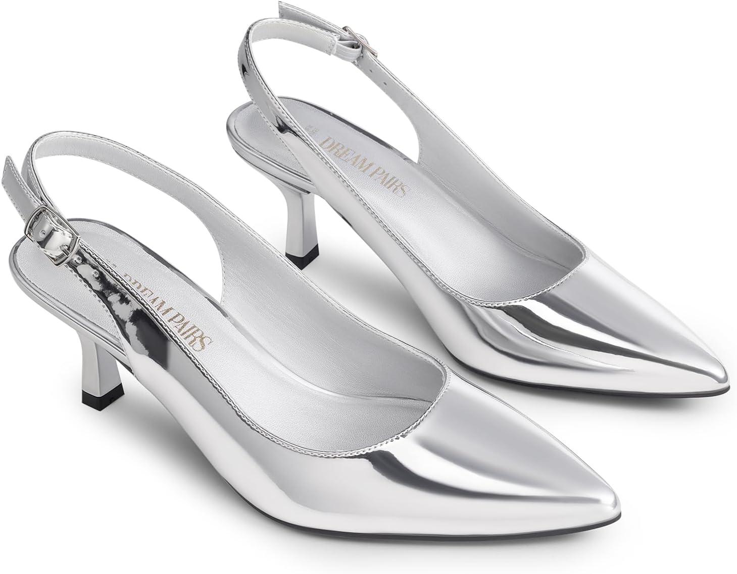imageDREAM PAIRS Womens Kitten Heel Slingback Pointed Closed Toe Low Stiletto Heels Dress Bridal Elegant Wedding Pumps ShoesSilverpat
