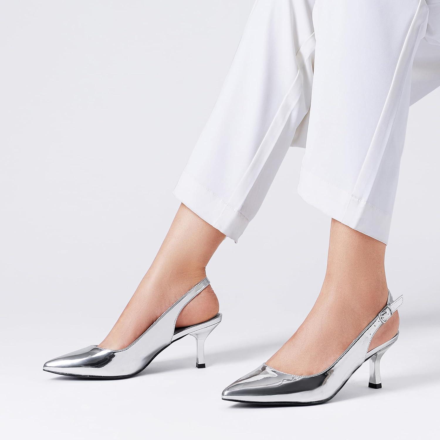 imageDREAM PAIRS Womens Kitten Heel Slingback Pointed Closed Toe Low Stiletto Heels Dress Bridal Elegant Wedding Pumps ShoesSilverpat