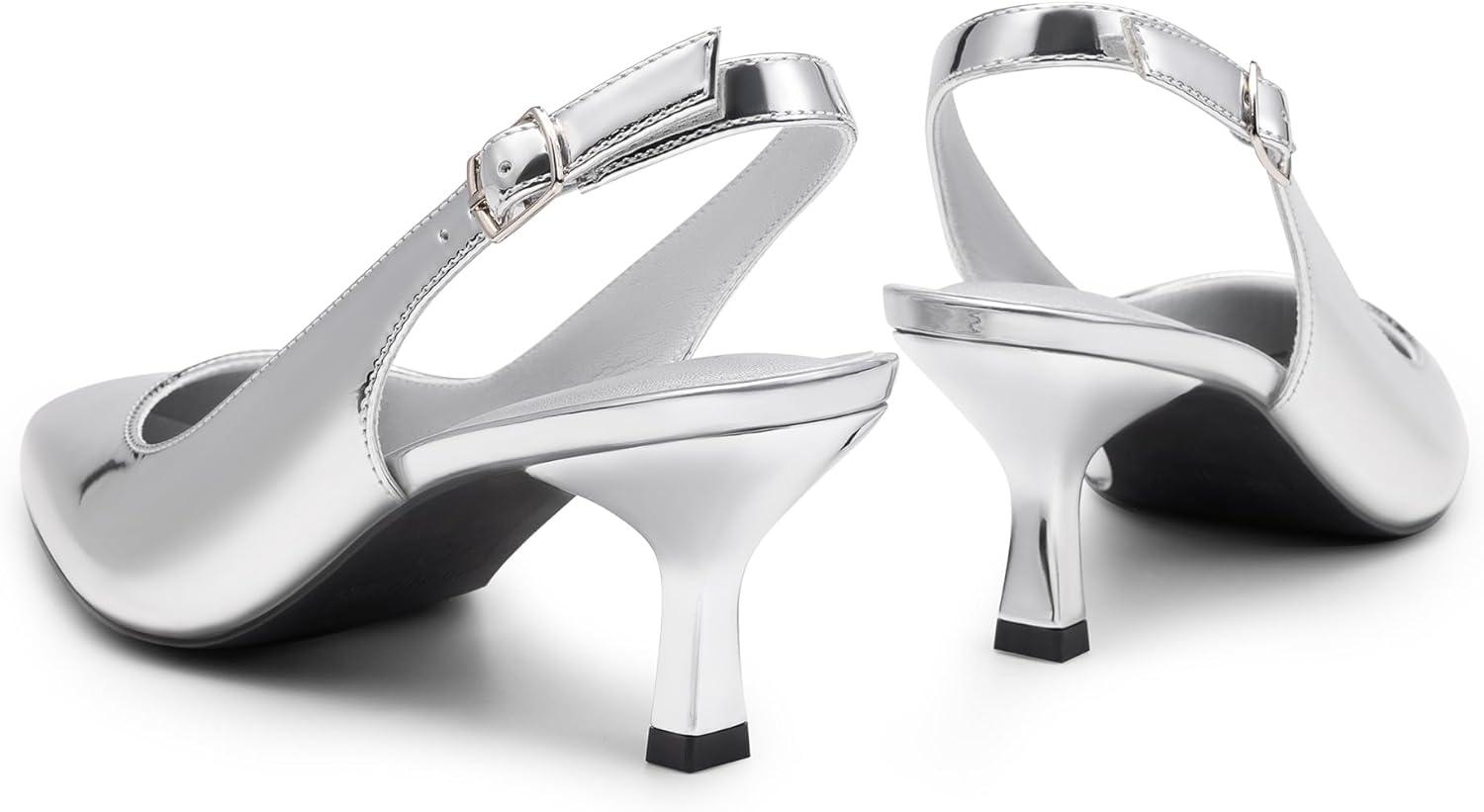 imageDREAM PAIRS Womens Kitten Heel Slingback Pointed Closed Toe Low Stiletto Heels Dress Bridal Elegant Wedding Pumps ShoesSilverpat