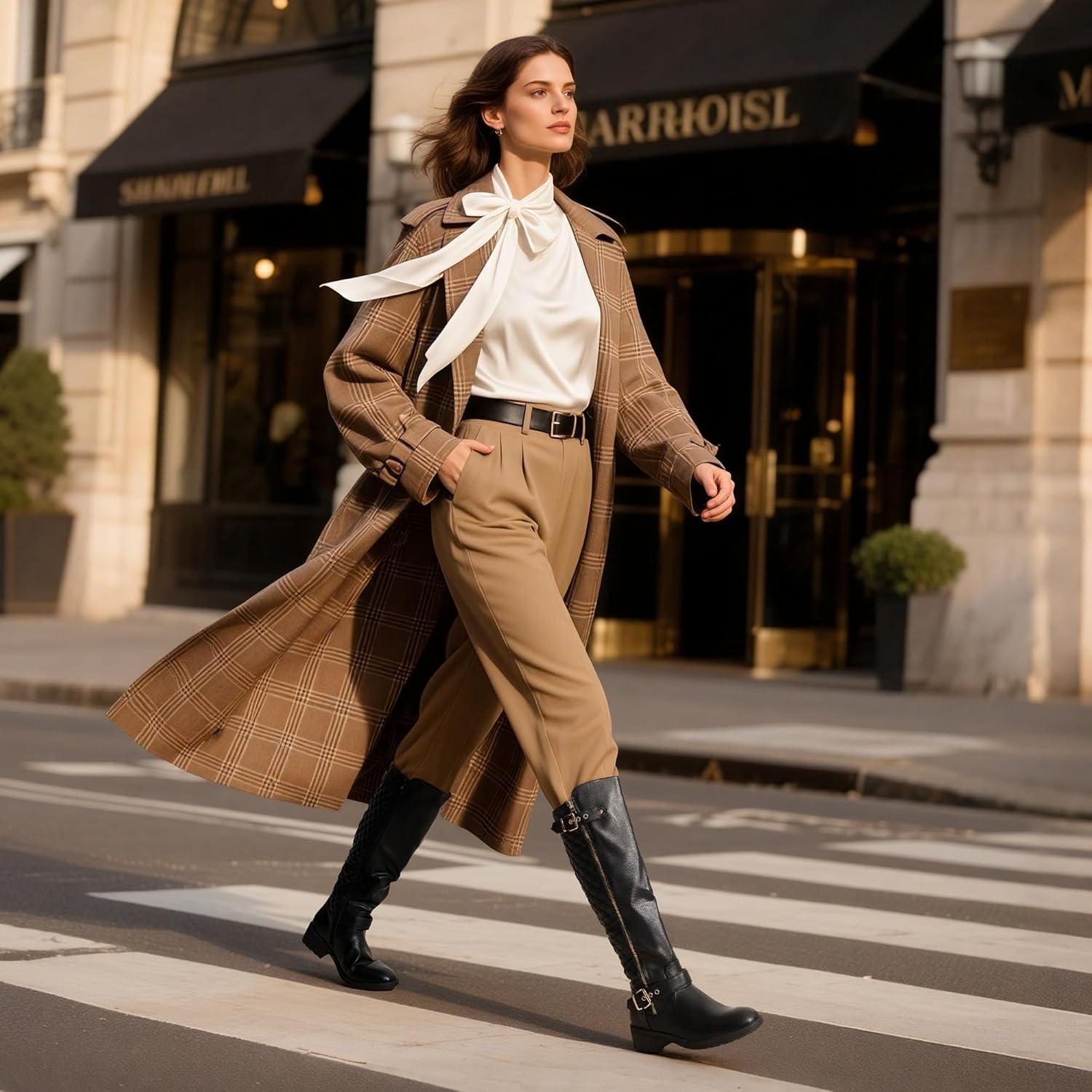 imageDREAM PAIRS Womens KneeHigh Boots Comfortable Chunky Block Heel Round Toe Side Zipper Riding Fashion Buckles Biker Motorcycle BootsBlack