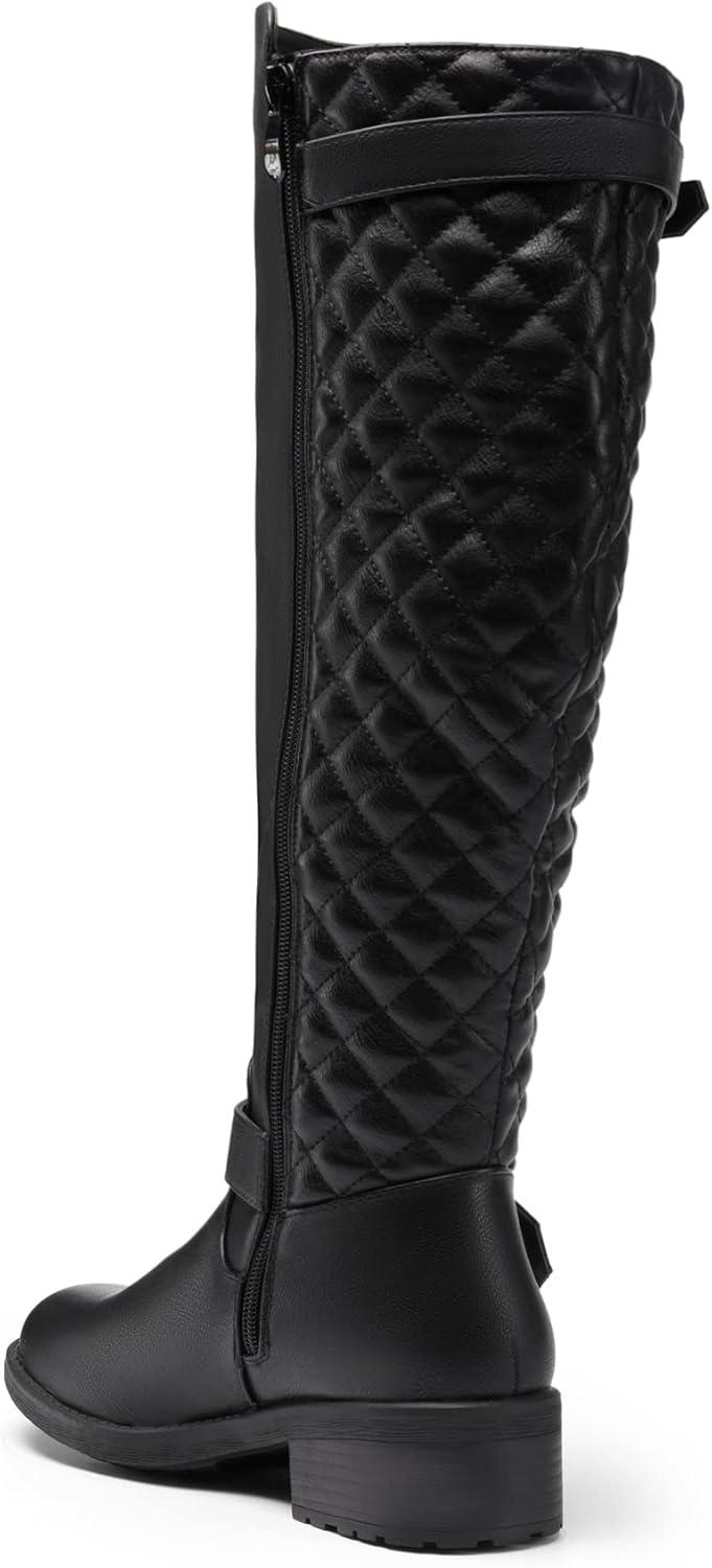 imageDREAM PAIRS Womens KneeHigh Boots Comfortable Chunky Block Heel Round Toe Side Zipper Riding Fashion Buckles Biker Motorcycle BootsBlack