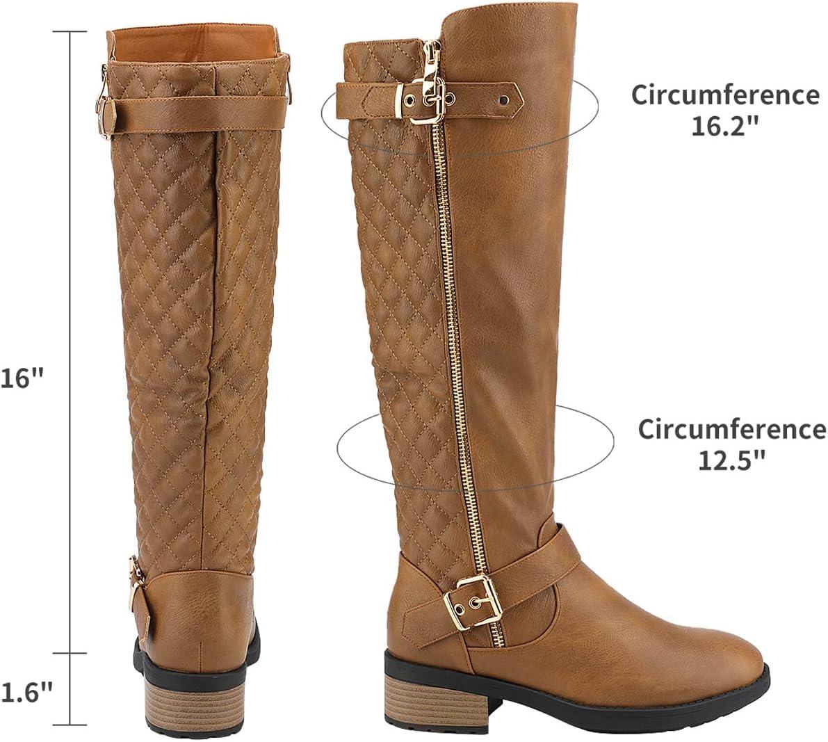 imageDREAM PAIRS Womens KneeHigh Boots Comfortable Chunky Block Heel Round Toe Side Zipper Riding Fashion Buckles Biker Motorcycle BootsCamel