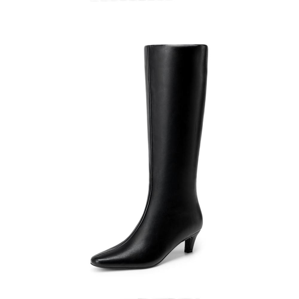 imageDREAM PAIRS Women Knee High Boots 2 Inch Kitten Heel Fashion Square Toe Wide Calf Long BootsBlack