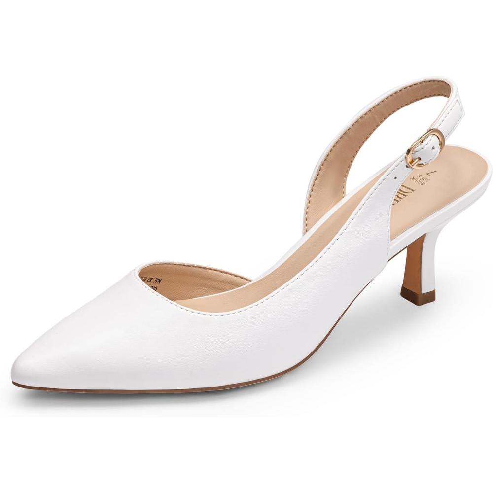 imageDREAM PAIRS Womens Kitten Heel Slingback Pointed Closed Toe Low Stiletto Heels Dress Bridal Elegant Wedding Pumps ShoesWhite