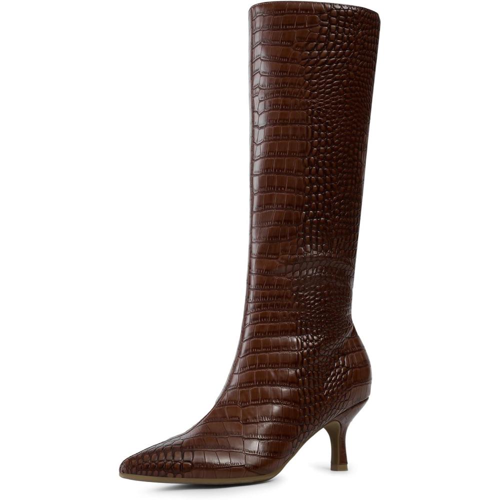 imageDREAM PAIRS Womens Knee High Kitten Heel Boots Sexy Pointed Toe Fashion Long Tall BootsBrowncroco