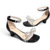 imageDREAM PAIRS Girls Sandals Ankle Strap Square Toe Low Heel Bow Flower Dress ShoesBlack