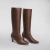 imageDREAM PAIRS Women Knee High Boots 2 Inch Kitten Heel Fashion Square Toe Wide Calf Long BootsBrown