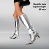 imageDREAM PAIRS Women Knee High Boots 2 Inch Kitten Heel Fashion Square Toe Wide Calf Long BootsSilver