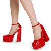 imageDREAM PAIRS Womens High Chunky Platform Closed Toe Block Heels Square Toe Ankle Strap Dress Wedding Party Pumps Shoes AureliaRedpat