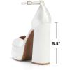 imageDREAM PAIRS Womens High Chunky Platform Closed Toe Block Heels Square Toe Ankle Strap Dress Wedding Party Pumps Shoes AureliaWhitesatin